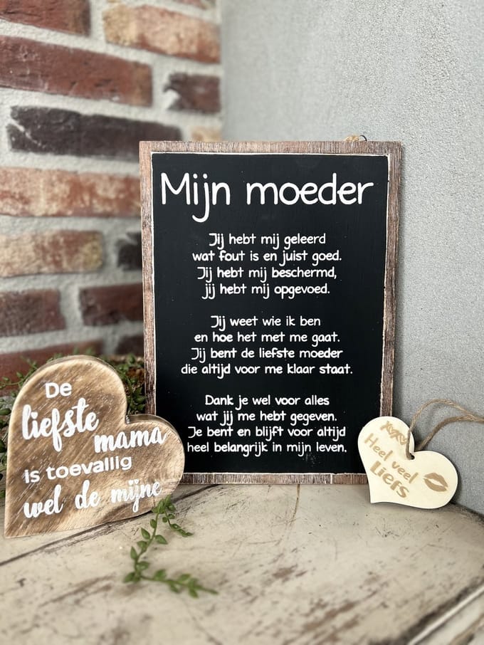 Creaties van Hier - Tekstbord Mijn Moeder - Houten hart Mama - Houten hartje Liefs - Hout - Moederdag