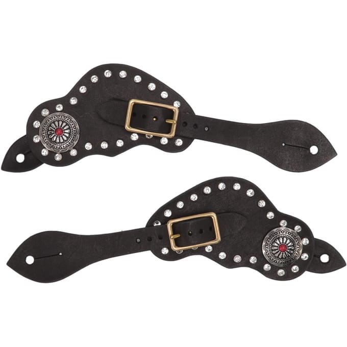 1 Paire Sangle d'Éperon Cuir Strass Style Western Vintage Équipement de Protection pour l'Équitation pour gray