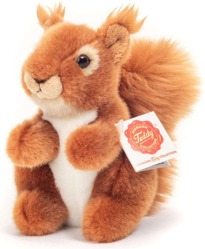 Hermann Teddy Knuffeldier Eekhoorn - zachte pluche stof - premium knuffels - rood - 14 cm