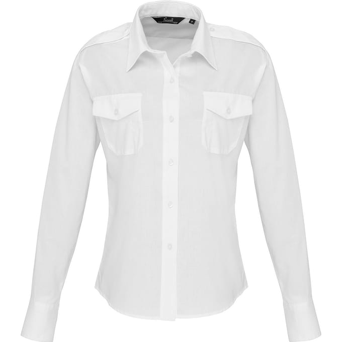 Premier Dames/dames Pilootshirt met lange mouwen (Wit)