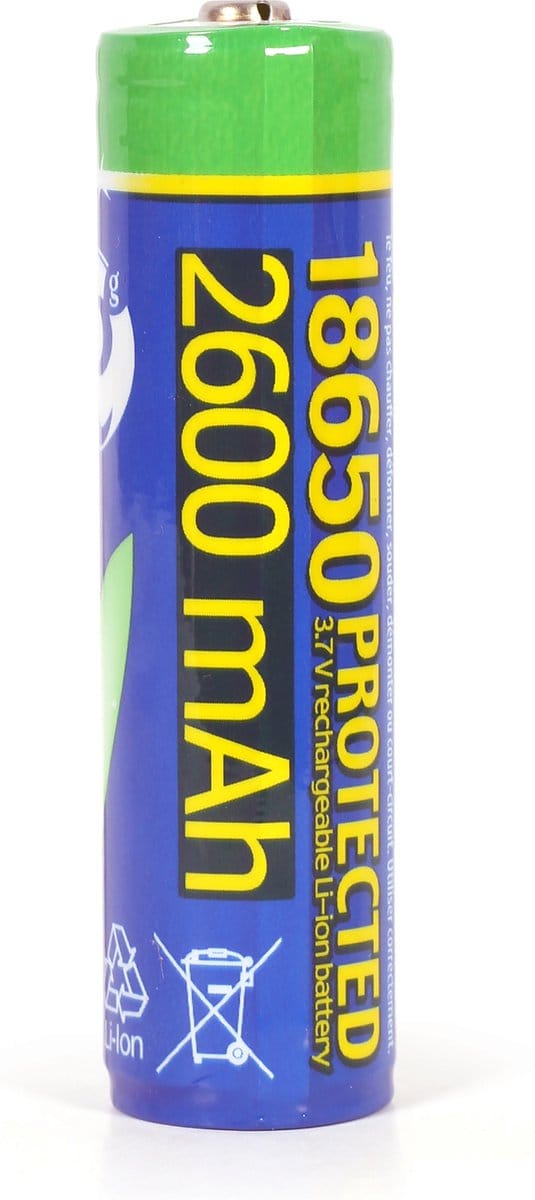 Li-on CR 18650 Batterij 3.7V 2600 mAh met PCB en buttontop