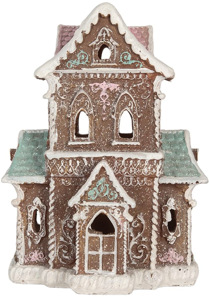 Clayre & Eef Gingerbread house met LED 15x12x20 cm Bruin Kunststof