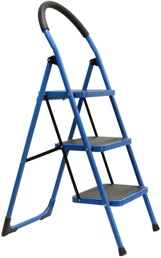 GEKO Opvouwbare ladder - 3 treden - antislip - blauw/zwart - compact ontwerp
