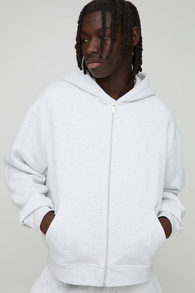 Basic oversized boxy hoodie met ritssluiting | Grey Marl | Size Small