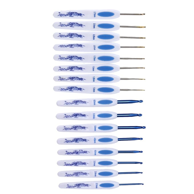 Haaknaalden Set Ergonomisch Ontwerp Handvat Stevig Haken Comfortabel Gebruiken DIY Breigereedschap voor Liefhebbers blauw