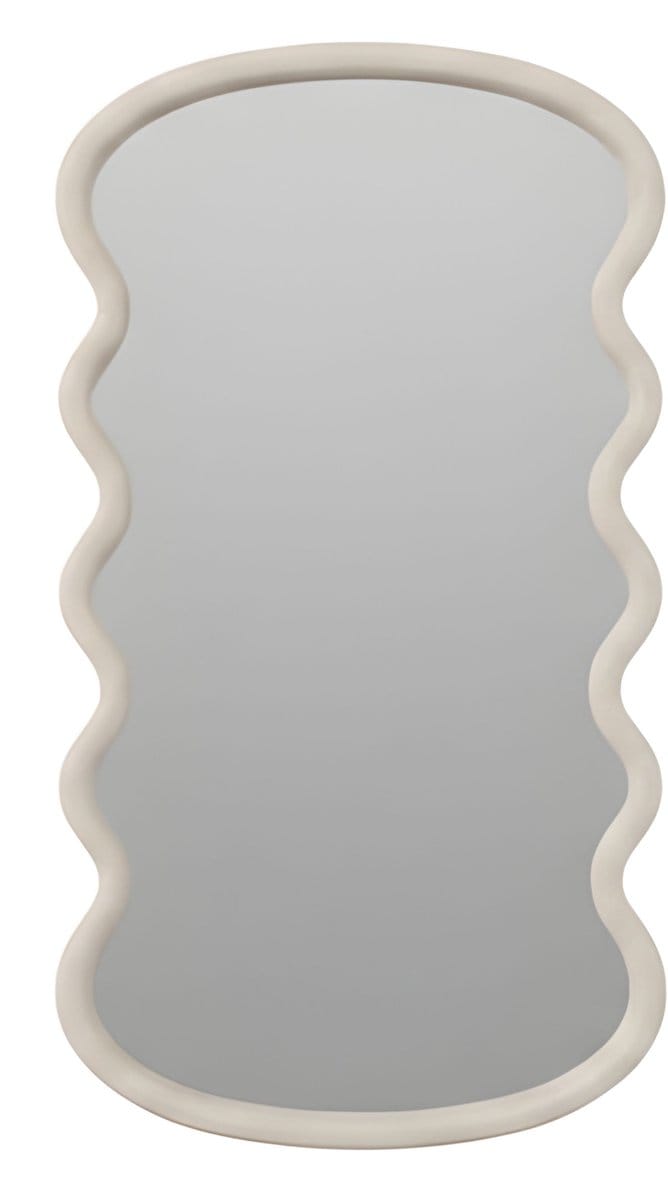 H&S Collection Spiegel / Wandspiegel - wave - taupe - 55 x 30 cm- decoratief - golfvorm