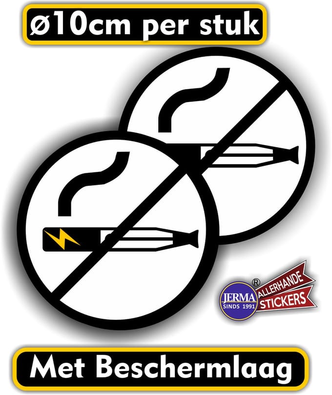 Jerma - Vaping verboden - stickers - set 2 st - Ø 10 cm - zwart wit - Weerbestendig - Zelfklevend -