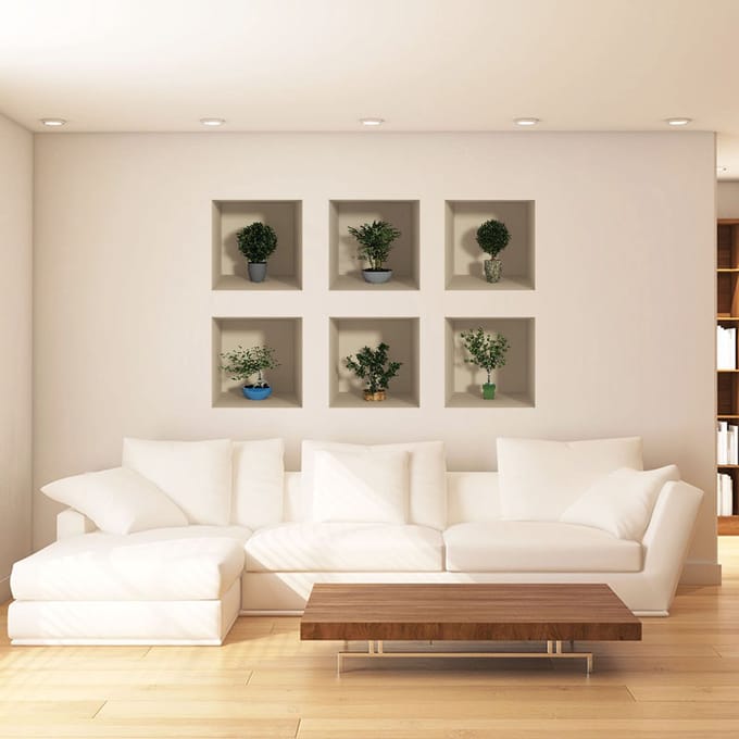 Set van 6 3D-plantenstickers, 60 x 90 cm
