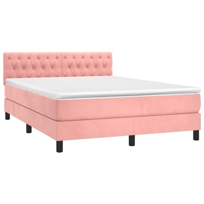 vidaXL - Boxspring - met - matras - en - LED - fluweel - roze - 140x190 - cm