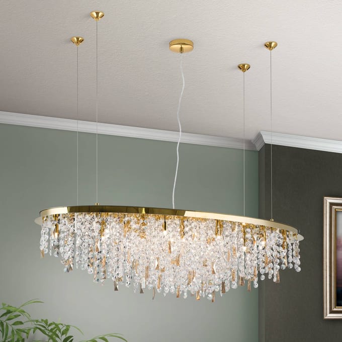 ORION Hanglamp Crystalriver met kristalbezetting goud