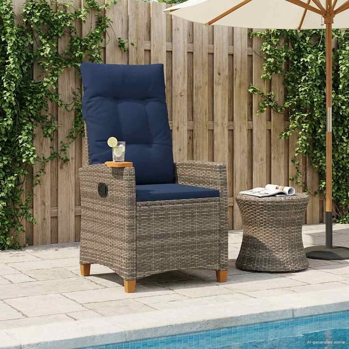 vidaXL - Verstelbare - stoel - met - theetafel - poly - rattan