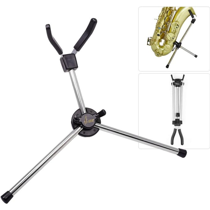 Opvouwbare Tenorsaxofoonstandaard Sax Metalen Vloerstandaardhouder + Draagtas zilver