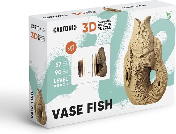 CARTONIC- Fish Vase- 3D puzzel- Speelgoed - DIY- Creatief - Karton - Voor kinderen en volwassenen