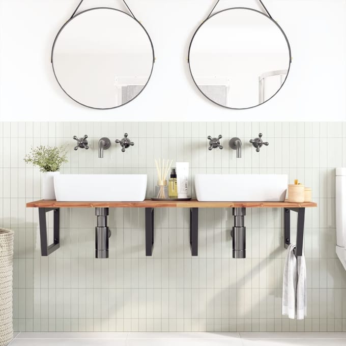 vidaXL - Badkamer - wandschap - staal - en - massief - acaciahout
