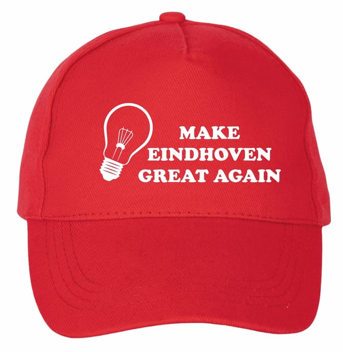 Mijncadeautje - 5 panel - Cap - Verstelbaar - Rode pet van 100% dik geborsteld katoen- unisex - opdruk wit - Make Eindhoven Great again