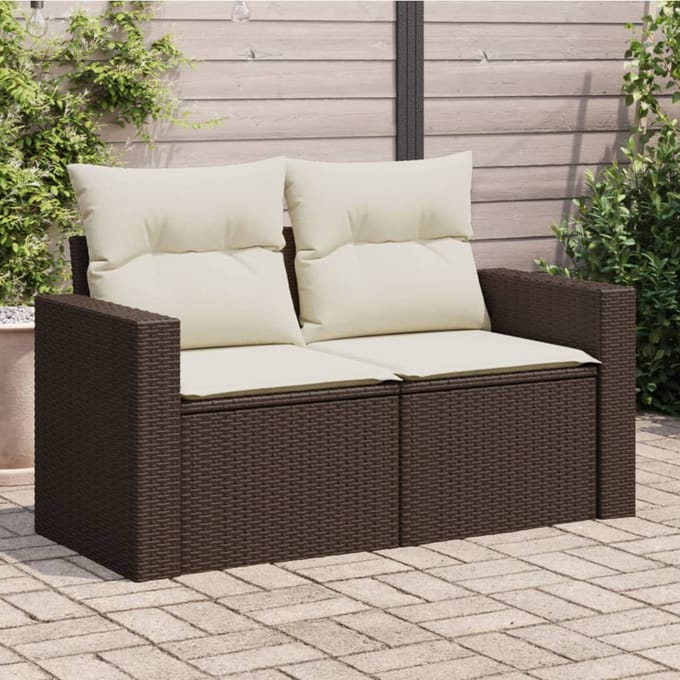 vidaXL - Tuinbank - 2-zits - met - kussens - poly - rattan - bruin
