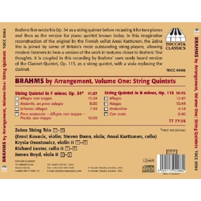 Zebra String Trio - Brahms by Arrangement Volume One (CD)