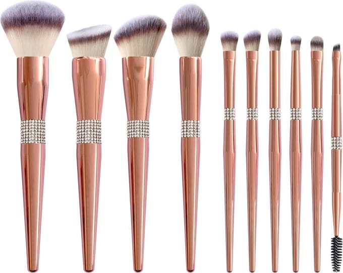10-Delige kwasten set met glitter steentjes | rose gold