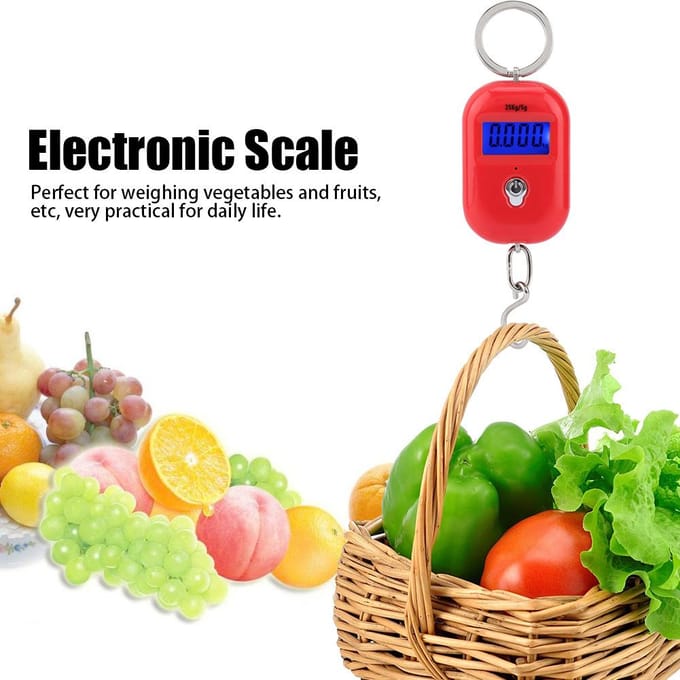 Draagbare Mini 25kg/5g Elektronische Weegschaal Digitale Zakformaat Sleutelhanger Gewicht Haak red