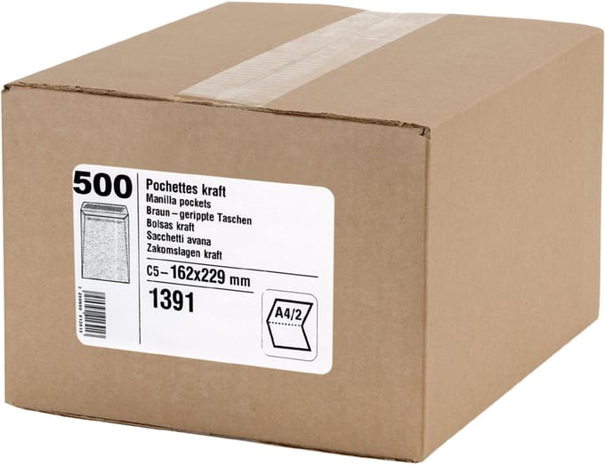 GPV akte-envelop, C5, 90 g/m2, 16,2 x 22,9 cm, bruin, zelfklevend, 500 st.