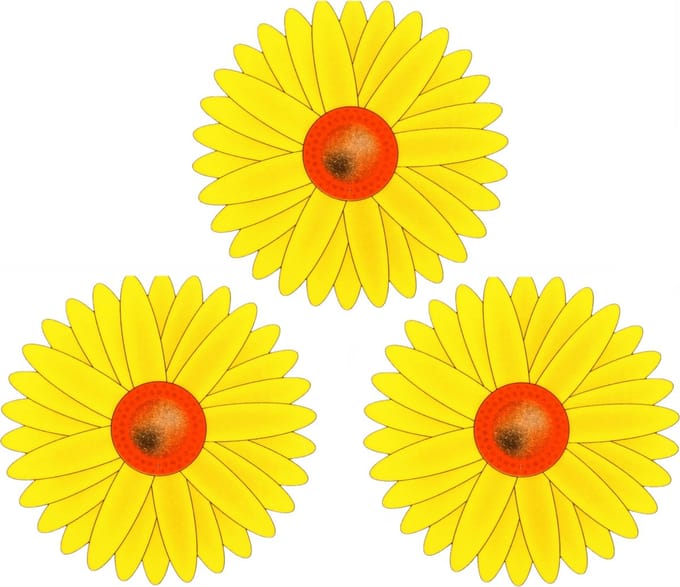 Sunnydays Fruitvliegjes val zonnebloem raamsticker - 9x stickers - geel - diameter 8,5