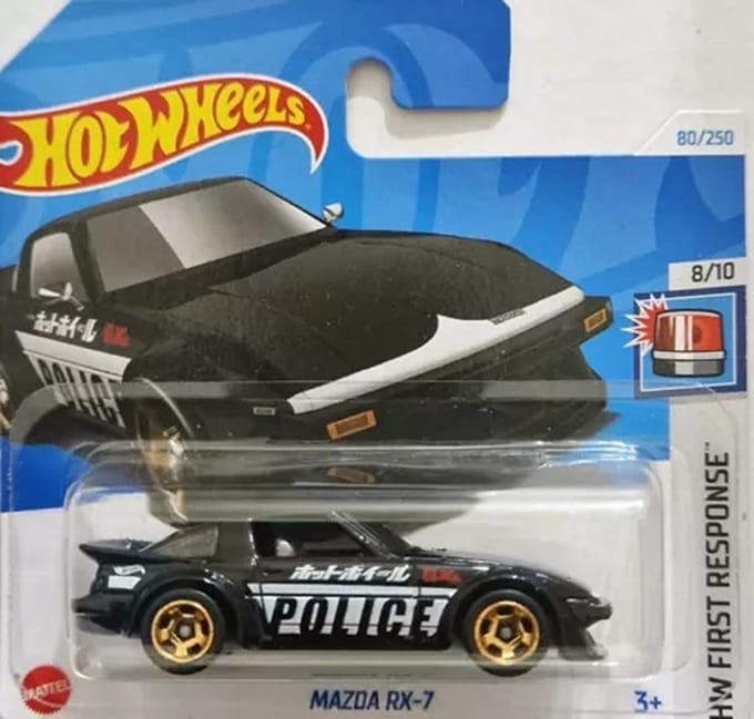 HOT WHEELS MAZDA RX-7 POLICE BLACK 80/250 1:64 HW FIRST RESPONSE 8/10