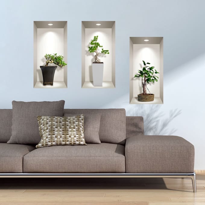 3D-effect stickers van Aziatische bonsaiplanten, 60 x 90 cm
