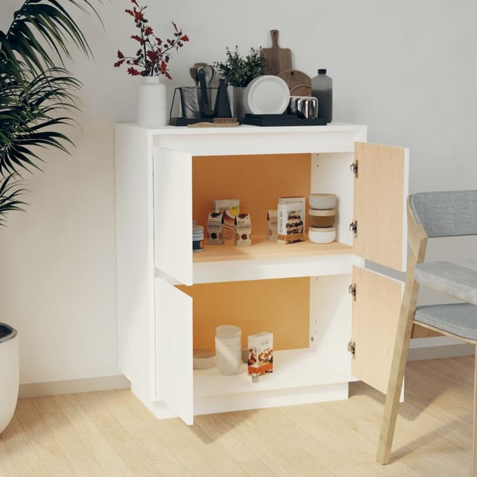 vidaXL - Dressoir - 60x34x75 - cm - massief - grenenhout - wit