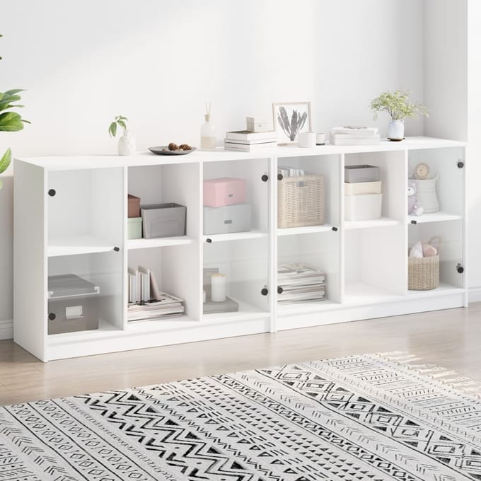 vidaXL - Boekenkast - met - deuren - 204x37x75 - cm - bewerkt - hout - wit