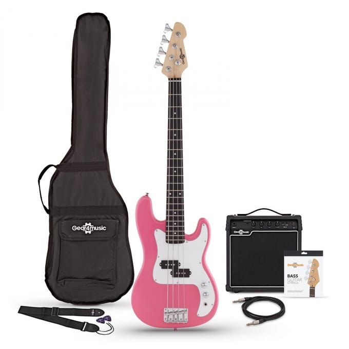 3/4 LA Basgitaar + 15 W Versterkerpakket, Roze
