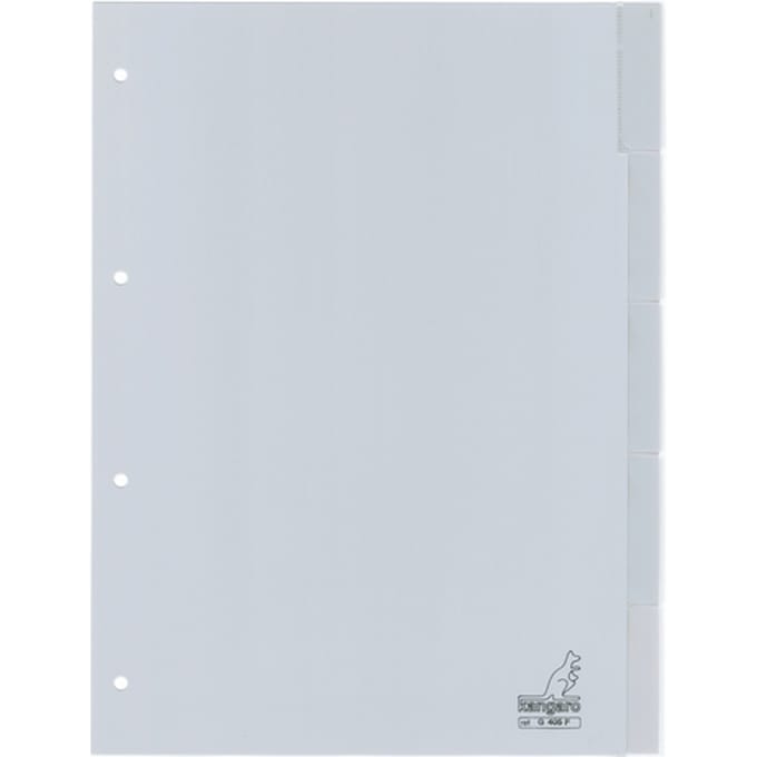 Kangaro A4 Tabbladen met Venster, PP 120 Micron, 4-gaats, Grijs, 5-delig