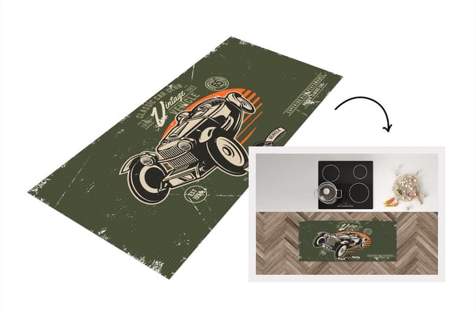 Keukenloper - Loper keuken - Vintage - Oldtimer - Auto - 120x50 cm - Keukenloper vinyl