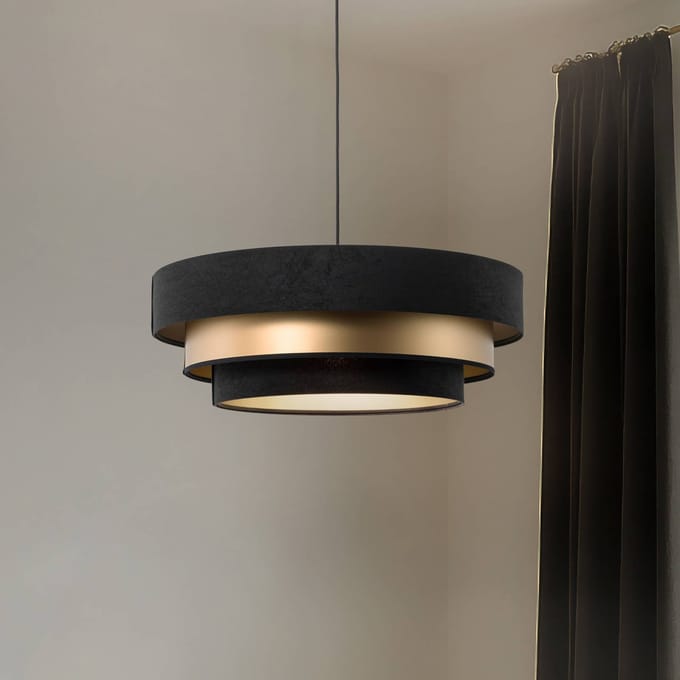 Maco Design Triniti hanglamp, zwart/goud, Ø 60 cm, textiel