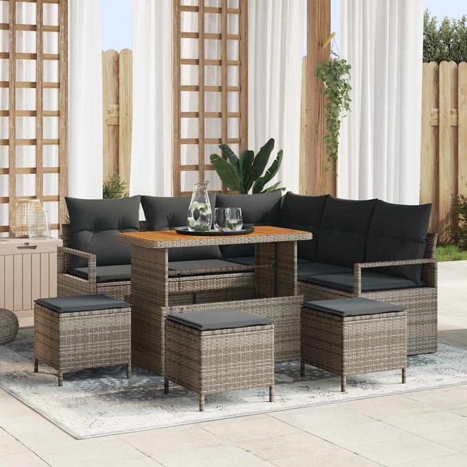 vidaXL Tuinbank Set met kussen met opslag 9 pcs Grijs