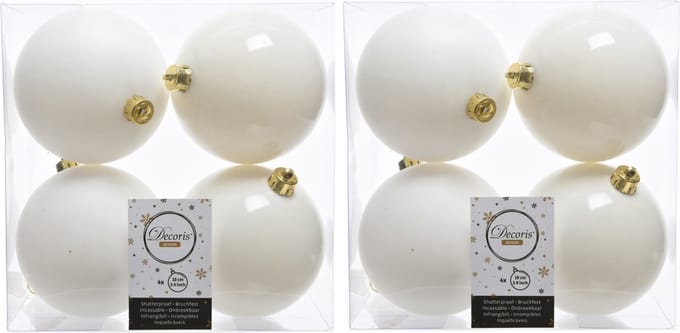 Decoris Kerstballen - 8x st - wol wit - 10 cm - kunststof - kerstversiering