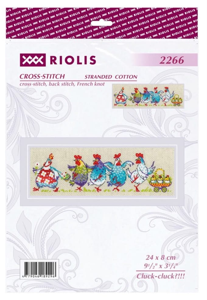 RIOLIS kruissteekset "Kukurik?!" 2266 - Dieren 24x8 cm