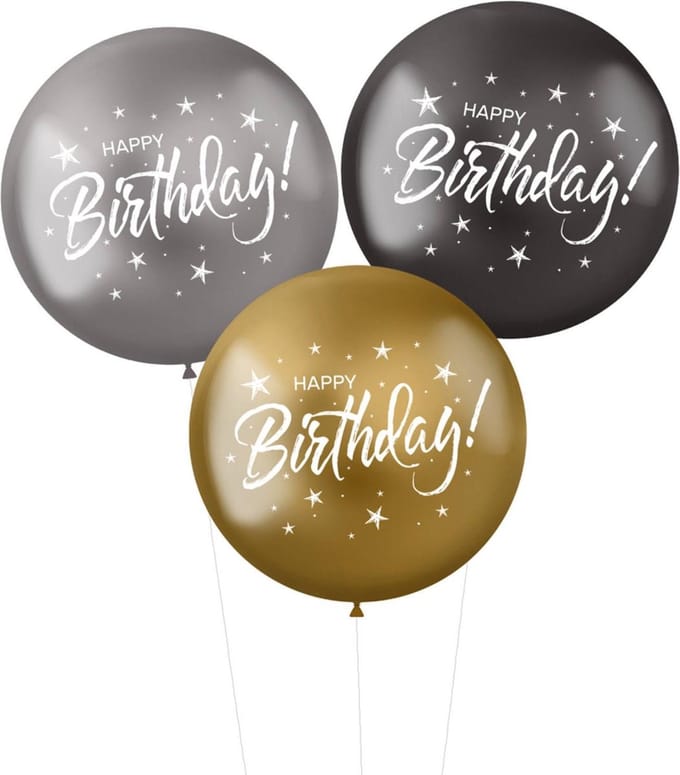 Ballonnen XL 'Happy Birthday!' Electrum 48cm - 3 stuks