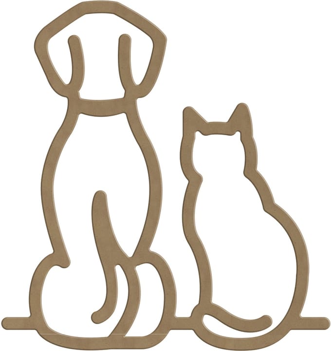 Gomille MDF figuur hond en kat knutseldecoratie 26x27,6 cm.