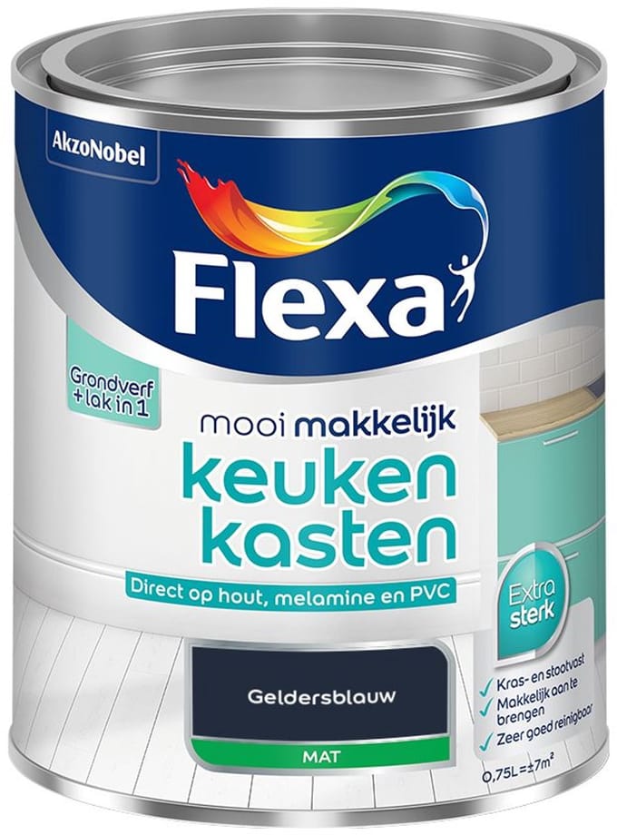 Flexa - Mooi Makkelijk Keukenkasten Mat - Geldersblauw - Mengverf - 750 Ml