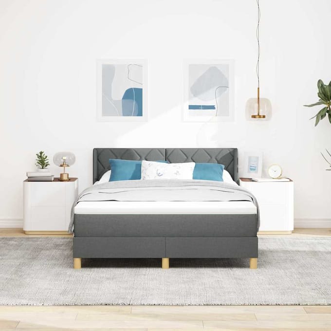 vidaXL - Boxspringbed - met - matras - Donkergrijs - 140 - x - 200 - cm - Stof