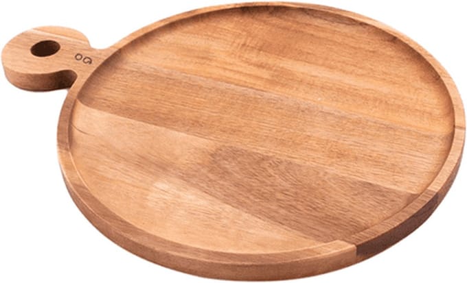 Hamburgerplank uit acaciahout met handvat rond ø 25cm FSC®