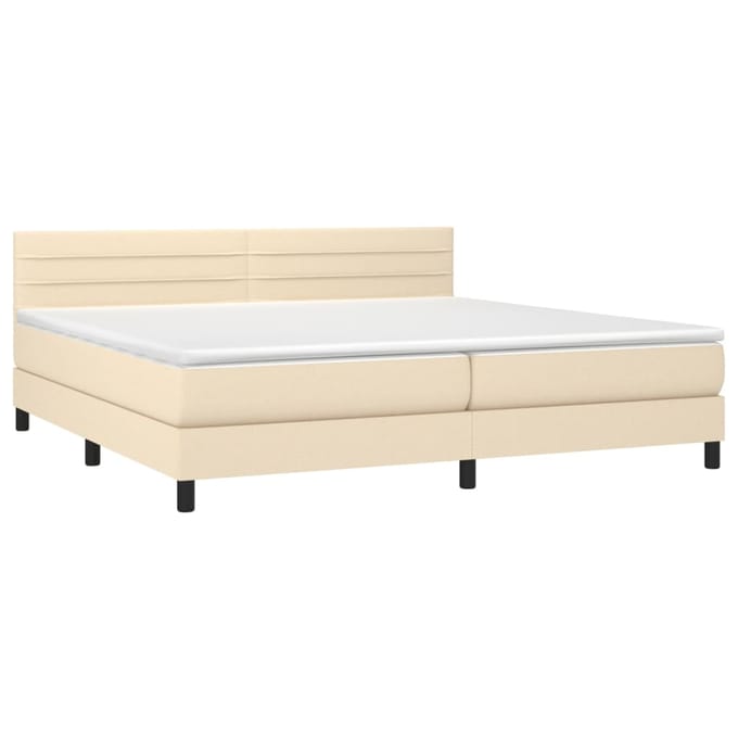 vidaXL - Boxspring - met - matras - en - LED - stof - crèmekleurig - 200x200 - cm