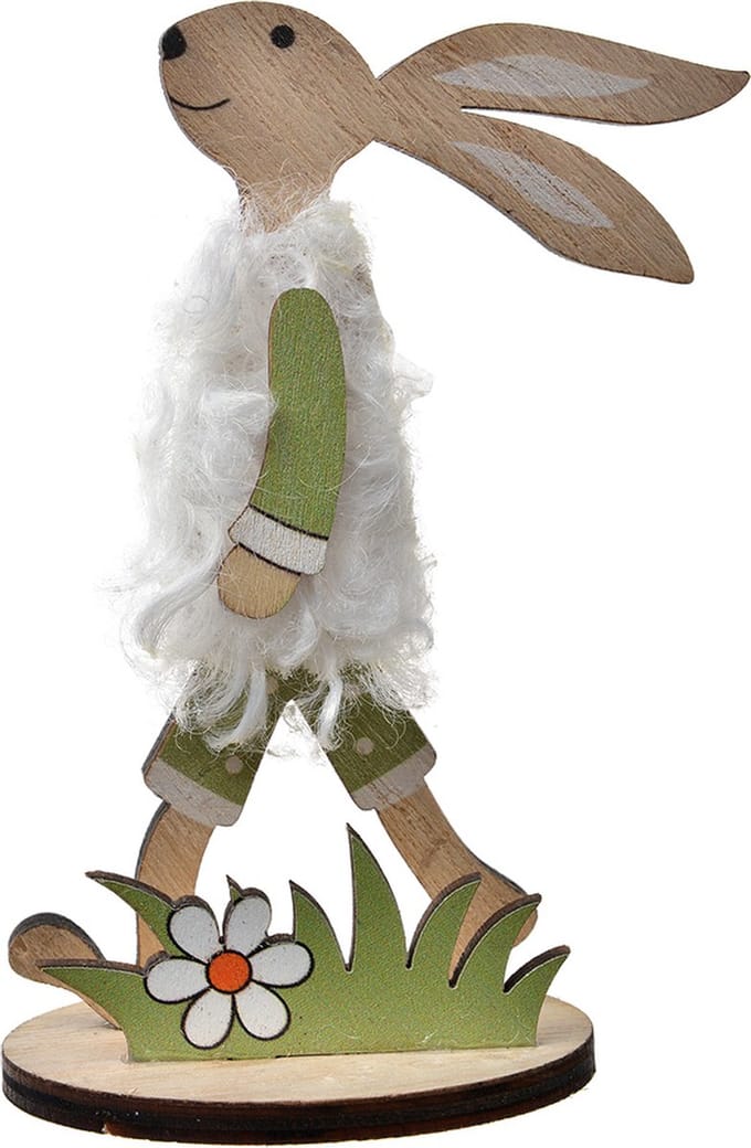 Clayre & Eef Decoratie Beeld Konijn 11 cm Bruin Groen Hout