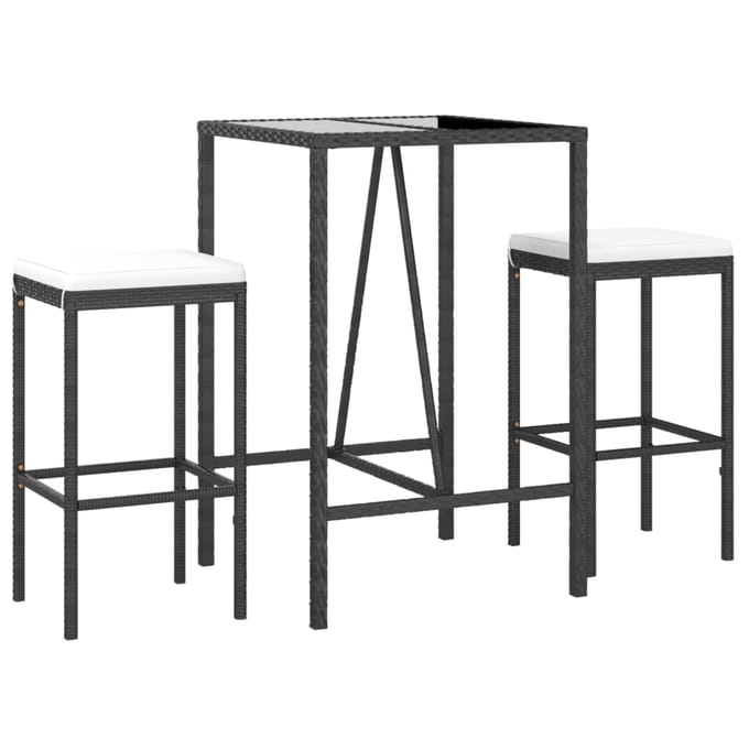 vidaXL - 3-delige - Tuinbarset - met - kussens - poly - rattan - zwart