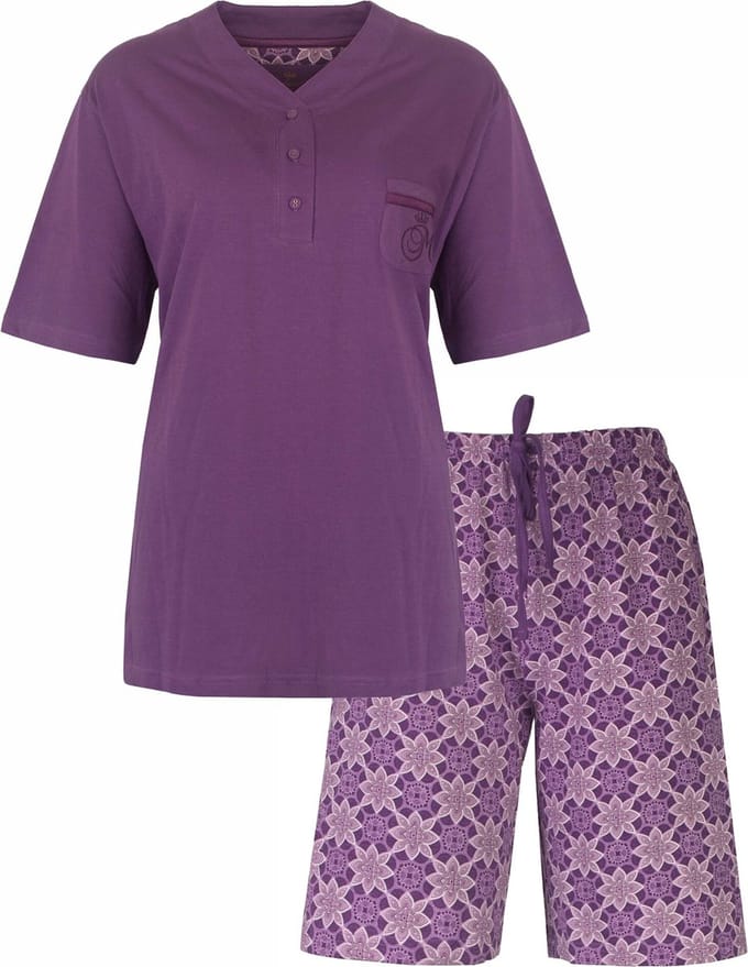 Medaillon Dames Shortama - Pyjama Set - Korte Mouwen - Lila - Maat S