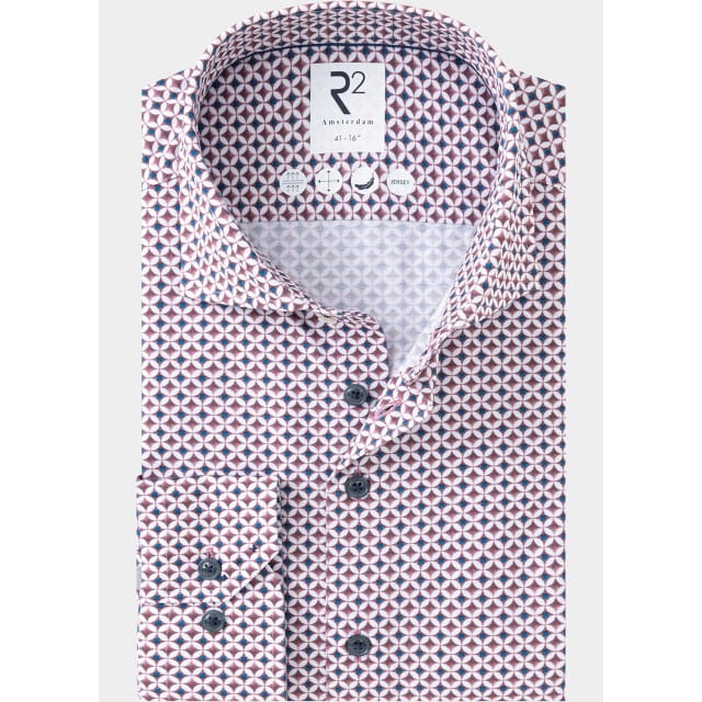 R2 Overhemd Knitted Sorona Print Mauve - Maat 41 - Heren - Overhemden Formeel