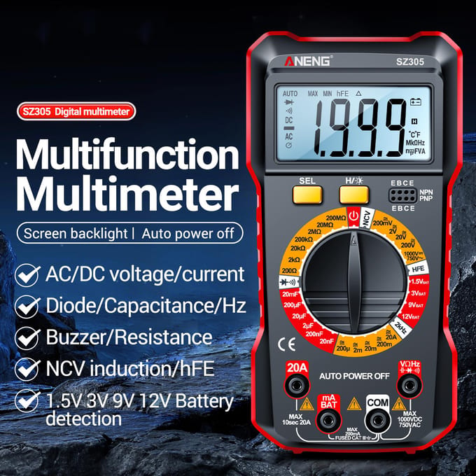 ANENG SZ305 Multimeter Condensator Testers Professionele 1999 Telt Smart Voltmeter Ohm Meter Snel rood