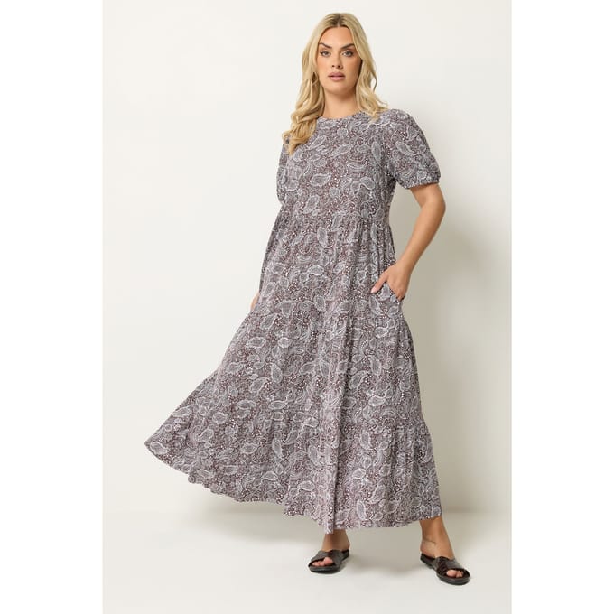 Yours Bruine Gelaagde Maxijurk Met Paisleyprint Size 44