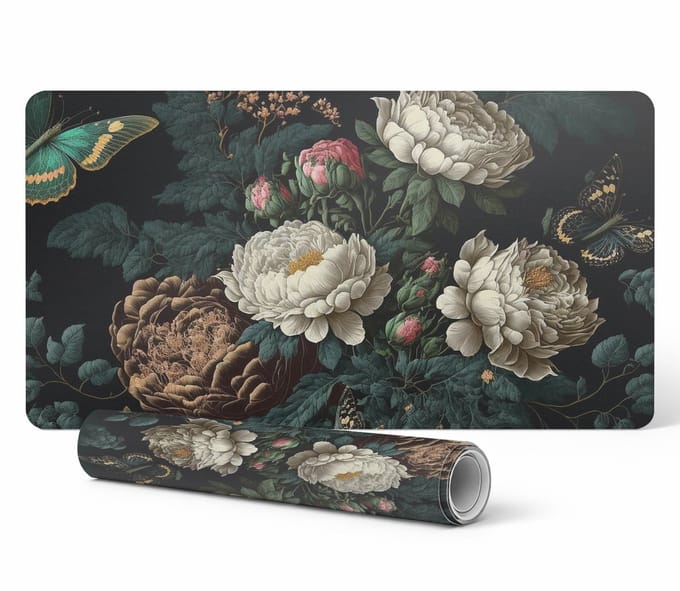 Antislip bureauonderlegger met bloemen- en vlinderprint, 90x45 cm