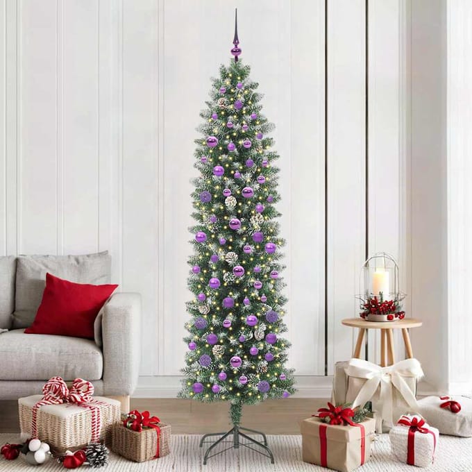vidaXL - Kunstmatige - slanke - kerstboom - Groen - en - Wit - 210 - cm